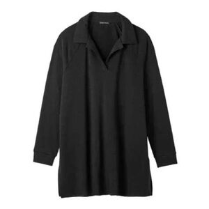 Eileen Fisher Cozy Brushed Terry Hug Henley Long Top – Black – 1X – Excellent